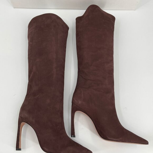 Schutz Maryana Sculpt Knee High Boots Sz 8.5B Dark Chocolate Pointed Toe Leather - Picture 5 of 16